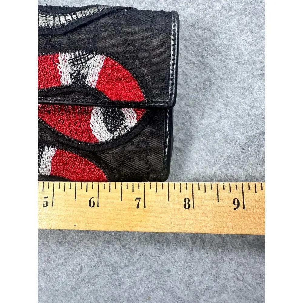 Gucci GG Monogram Canvas Leather Trim Bifold Wallet Kingsnake Bee Continental